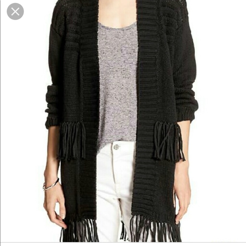 Fringe tassel cardigan jacket coat black suede NWT
